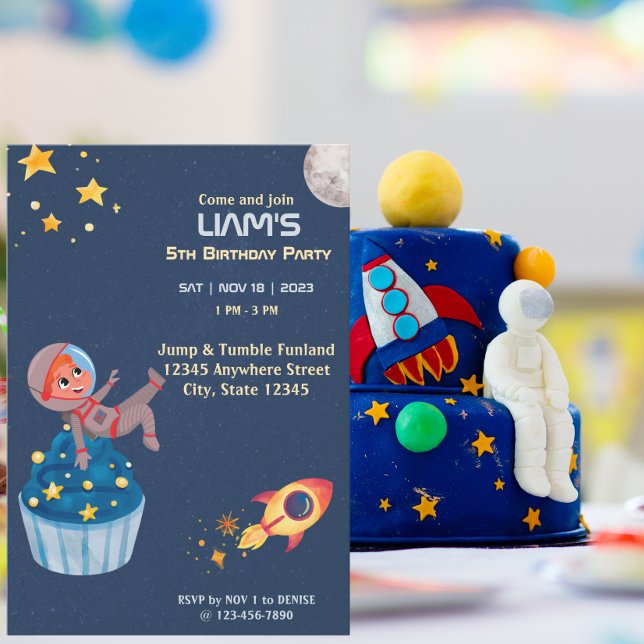 Invitación de cumpleaños del astronauta al espacio (Subido por el creador)