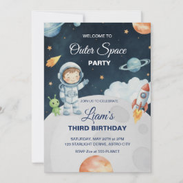 Invitación de cumpleaños del astronauta de aventur