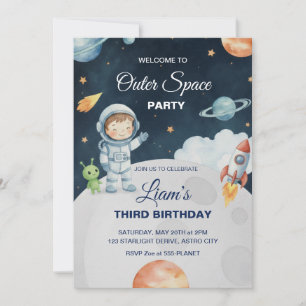 Invitación de cumpleaños del astronauta de aventur