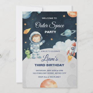 Invitación de cumpleaños del astronauta de aventur