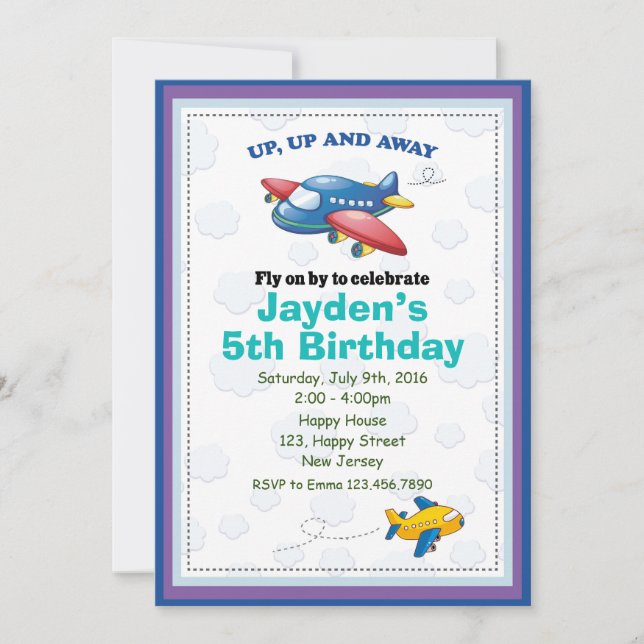 Invitación de cumpleaños del avión (Anverso)
