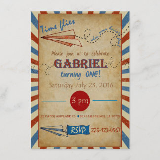 Invitación de cumpleaños del avión de papel pintad