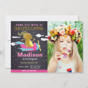 Invitación de cumpleaños del avión de perro rosado