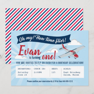 Invitación de cumpleaños del avión de vuelo tempor