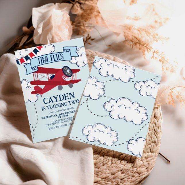 Invitación de cumpleaños del avión de vuelo tempor (Subido por el creador)