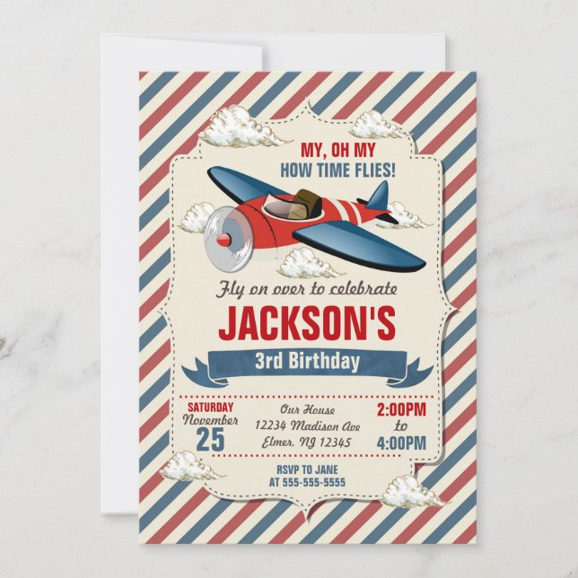 Invitación de cumpleaños del avión/Fiesta de mosca (Anverso)