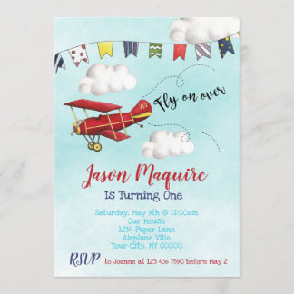 Invitación de cumpleaños del avión para el primer 