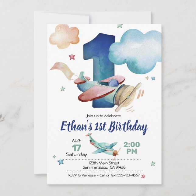Invitación de cumpleaños del avión para el tema de (Anverso)