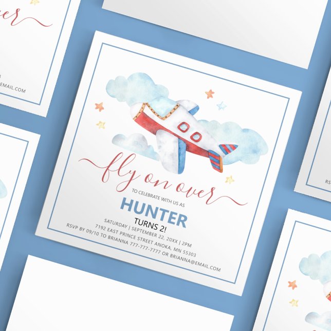 Invitación de cumpleaños del avión Sweet Watercolo (Subido por el creador)