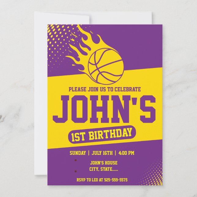Invitación de cumpleaños del baloncesto (Anverso)