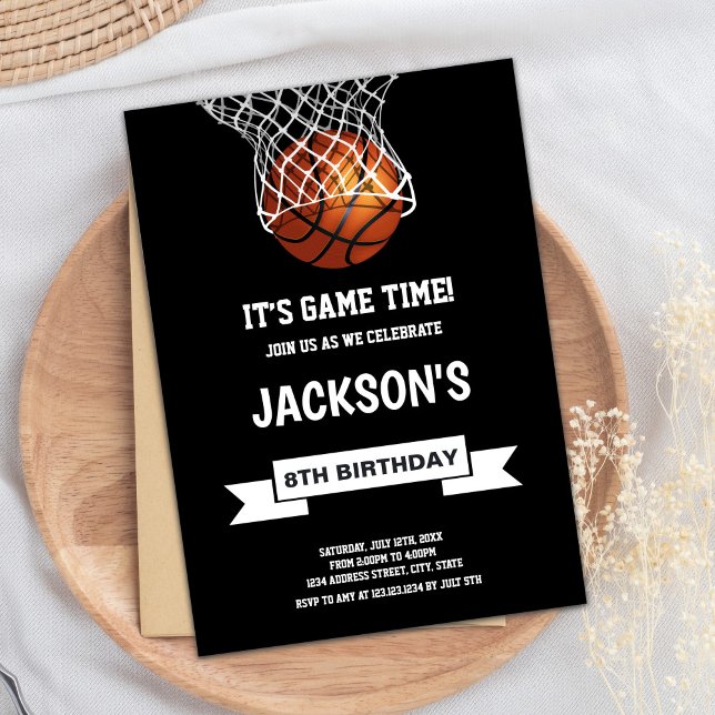 Invitación de cumpleaños del baloncesto negro (Black Background Basketball Birthday Invitations)
