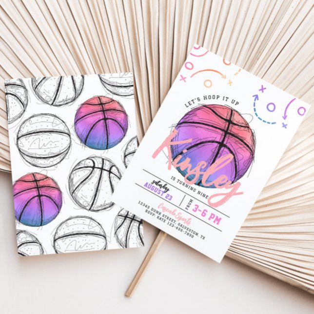 Invitación de cumpleaños del baloncesto rosa (Subido por el creador)