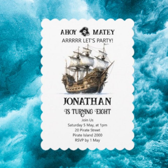 Invitación de cumpleaños del barco del Partido Pir ( Set sail on an unforgettable adventure—invite friends today!)