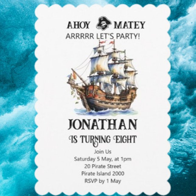 Invitación de cumpleaños del barco del Partido Pir (Invite guests to join your adventure and make unforgettable memories.)