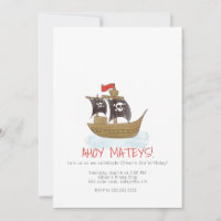 Invitación de cumpleaños del barco pirata acuarela