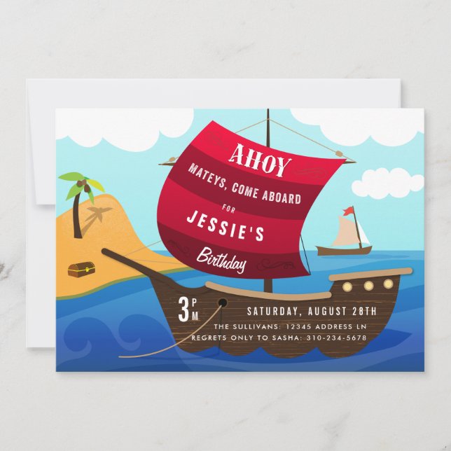 Invitación de cumpleaños del Barco Pirata Ahoy Mat (Anverso)