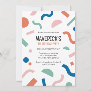 Invitación de cumpleaños del bebé con formas abstr