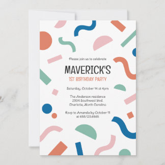 Invitación de cumpleaños del bebé con formas abstr