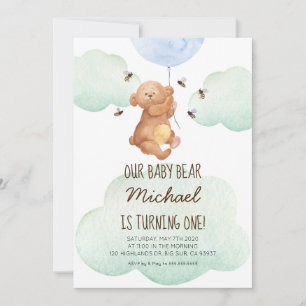 Invitación de cumpleaños del bebé oso Teddy Bear B