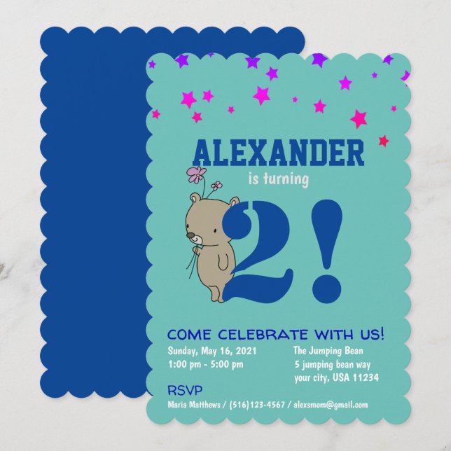 Invitación de cumpleaños del bebé personalizado (Anverso / Reverso)