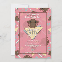Invitación de cumpleaños del bebé rosado Hippo de