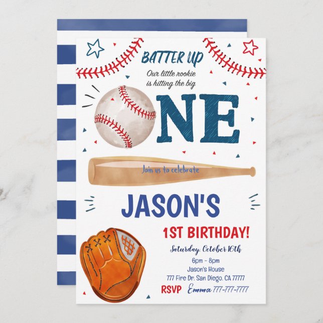 Invitación de cumpleaños del béisbol (Anverso / Reverso)