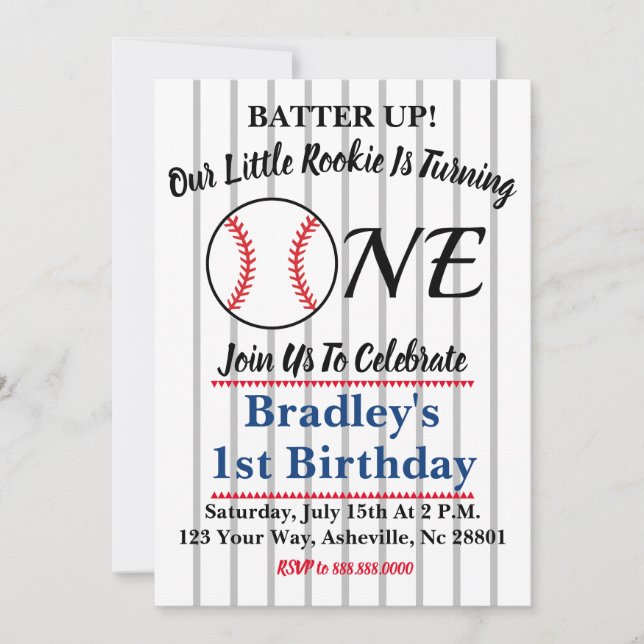 Invitación de cumpleaños del béisbol (Anverso)