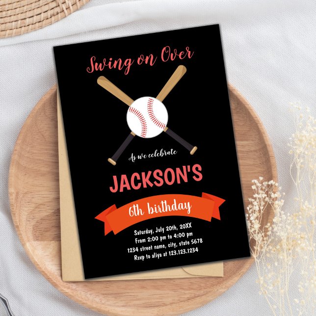 Invitación de cumpleaños del béisbol rojo (Red Baseball Birthday Invitations)