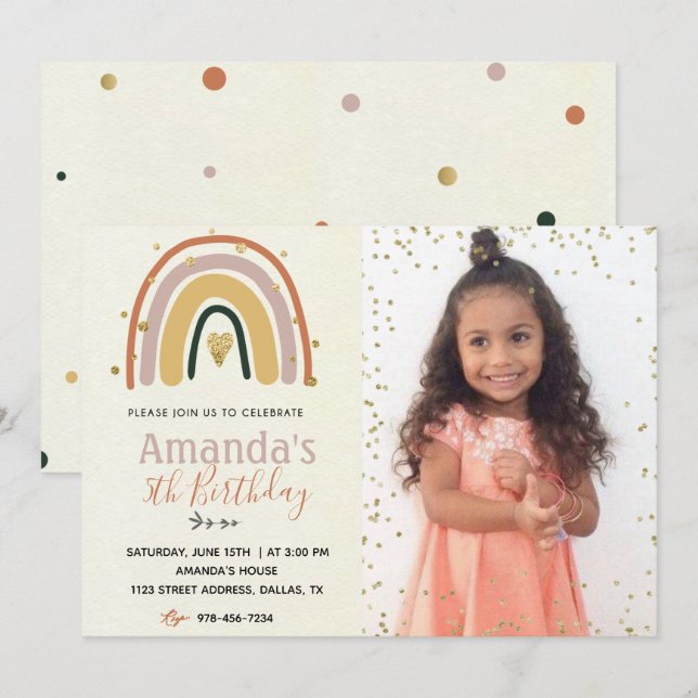 Invitación de cumpleaños del Boho arcoiris de oro  (Anverso / Reverso)