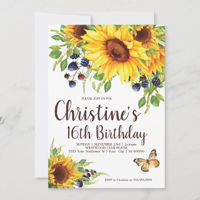 Invitación de cumpleaños del Boho del girasol (Anverso)