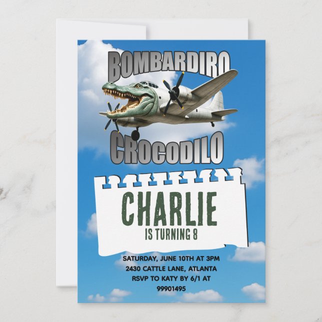 Invitación de cumpleaños del bombardero Crocodilo (Anverso)