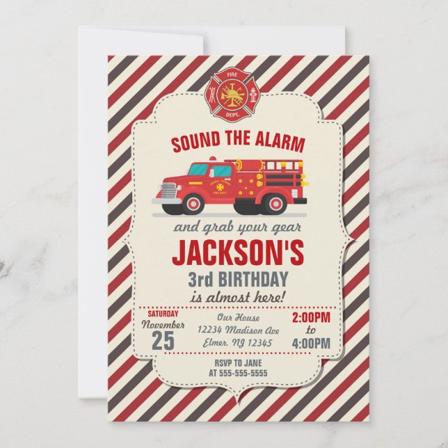 Invitación de cumpleaños del bombero a los niños (Anverso)