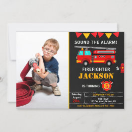 Invitación de cumpleaños del bombero con foto