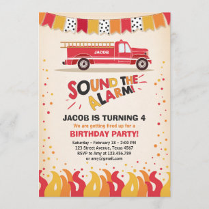 Invitación de cumpleaños del bombero de camión de