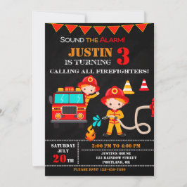 Invitación de cumpleaños del bombero fiesta de cam