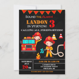 Invitación de cumpleaños del bombero fiesta de cam