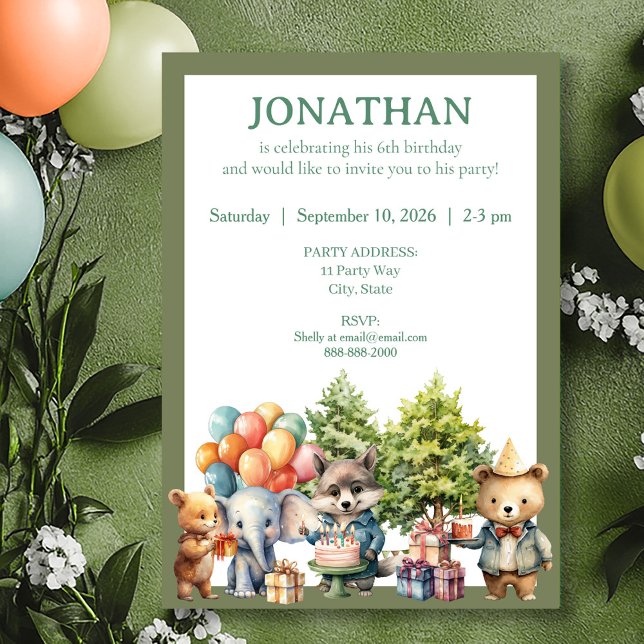 Invitación de cumpleaños del bosque con acuarela c (Subido por el creador)