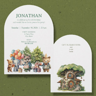 Invitación de cumpleaños del bosque con acuarela c