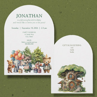 Invitación de cumpleaños del bosque con acuarela c