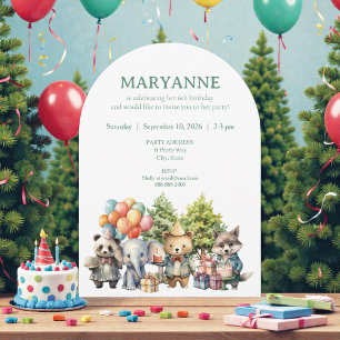Invitación de cumpleaños del bosque de acuarela ca