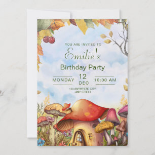 Invitación de cumpleaños del bosque, hongo del bos