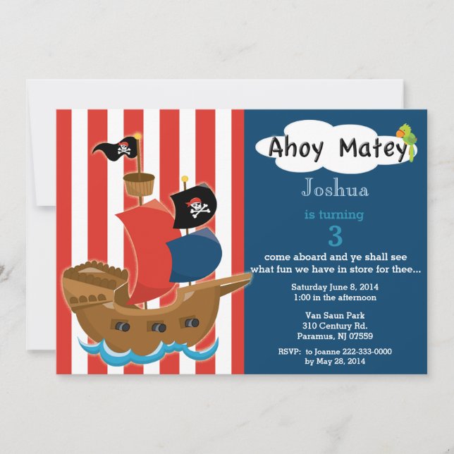 Invitación de cumpleaños del buque pirata (Anverso)