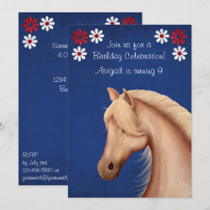 Invitación de cumpleaños del caballo azul blanco r
