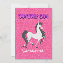 Invitación de cumpleaños del caballo blanco rosado