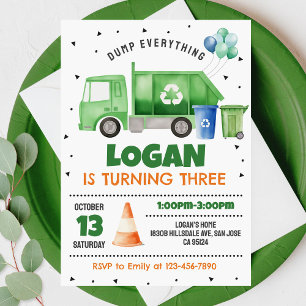 Invitación de cumpleaños del camión de basura