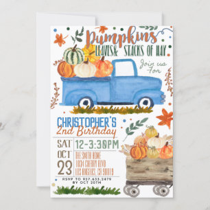 Invitación de cumpleaños del camión de calabaza