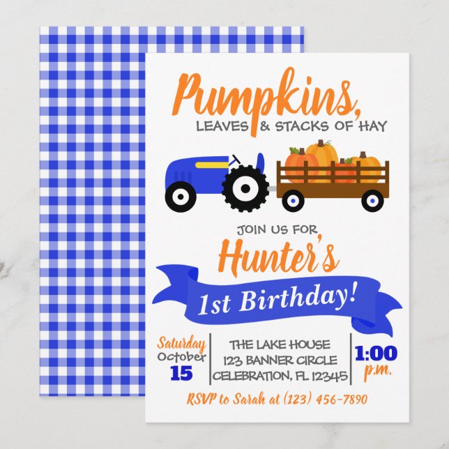 Invitación de cumpleaños del camión de calabaza -  (Anverso / Reverso)