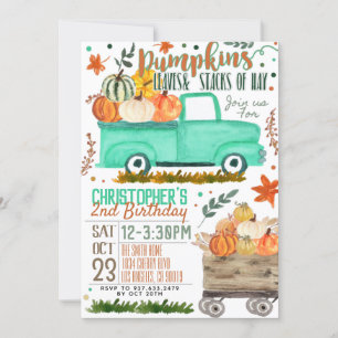 Invitación de cumpleaños del camión de calabaza