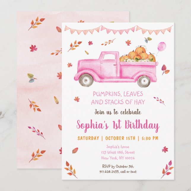 Invitación de cumpleaños del Camión de Calabaza Ca (Anverso / Reverso)