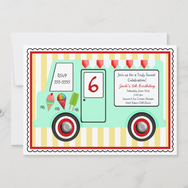 Invitación de cumpleaños del Camión Helado (Anverso)